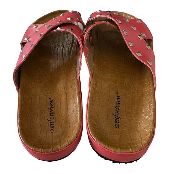 Comfortview tangerine color slip on sandals, silver studs size women’s 11 - Picture 5 of 9